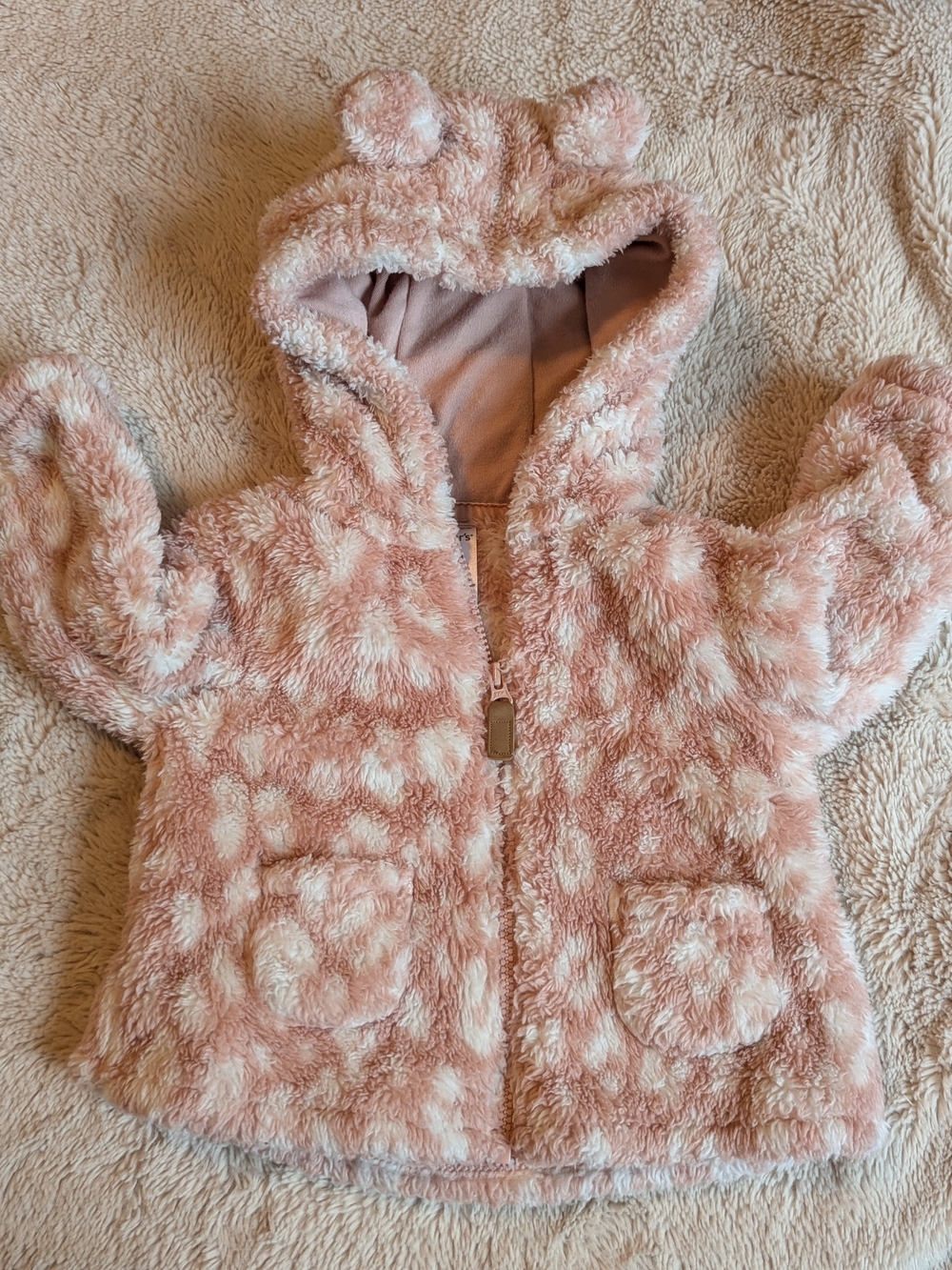 Carter's Plush Pink Faux-Fur Hooded Puffer with Ears - Size 6 Months